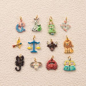 Colgante de Acero Inoxidable con Baño de Oro de 18K, Pintado con los Doce Signos del Zodíaco, Aries, Leo, Flecha de Cupido, para Regalo, Joyería DIY - Product Image 2