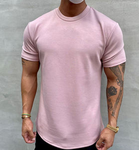 T-shirt pour homme OEM, nouveau, coupe ajustée, long, ourlet incurvé, musclé, ajusté, pour la salle de sport, 95% coton, 5% élasthanne - Product Image 3