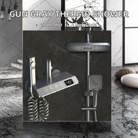 Robinet de douche mural thermostatique en laiton chromé gris anthracite, avec jets pluie, massage, fonction pause douce et têtes de douche à débit contrôlé