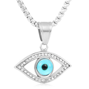 Collier Pendentif Œil en Acier Inoxydable avec Cristal Bleu pour Femme, Design Géométrique, Sertissage Clos, Usage Quotidien 280728 - Product Image 5