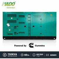 Générateur diesel silencieux MADO 750 kVA 600 kW triphasé 60 Hz type super silencieux Moteur KTAA19-G6A ATS