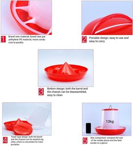 Nouvelle mangeoire automatique pour poulets en plastique rouge et blanc, mangeoire multi-capacité pour les élevages avicoles - Product Image 4