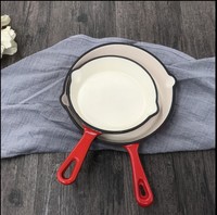Wajan Besi Cor Berenamel Ramah Lingkungan Set Peralatan Masak Wajan Datar untuk Steak Loyang Panggang Gagang Pendek 2 Lubang Pembuangan 26cm Gas