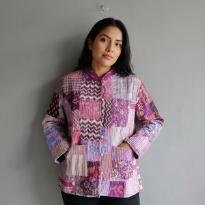 Quilted <b>Patchwork</b> <b>Jacket</b> Women's Mandarin Collar Full Sleeve Cotton Autumn Style Regular Length Patch Designs gift for her - Product Image 1