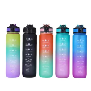 Bouteille d'eau de gymnastique motivationnelle 1000ML 1L Grande bouteille d'eau personnalisée en plastique