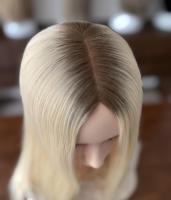 Topper en cheveux humains européens à racines foncées, avec dentelle et mono, ligne de cheveux naturelle, cuticules alignées