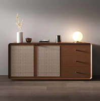 ATUNUS-Buffet 3 portes en rotin récupéré, blanc et marron clair, style de luxe nordique moderne