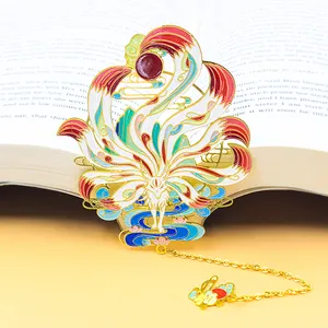 Металлическая Золотая латунная Закладка в китайском стиле, персонализированный сувенирный подарок, мягкая эмалированная рекламная Закладка с кисточкой