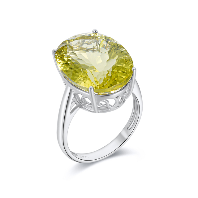 YBO 925 Sterling Silver Rings for Men Women with Natural Oval Lemon Quartz Gemstone Fine Jewelry for Weddings and Parties