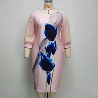 Robes pour femmes africaines grandes tailles, col rond, manches trois quarts, imprimé floral, nouvelle mode, robe crayon midi pour femme