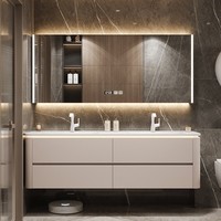Meuble-lavabo de salle de bain moderne et minimaliste personnalisable avec vasque intégrée en pierre frittée SINISO à chaud