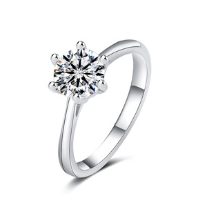 Anillo de Moissanita Solitario Ajustable de Plata de Ley S925 con Zirconia Natural Blanca Pulida y Elegante, Engaste de <span class=keywords><strong>6</strong></span> Puntas para Mujer - Product Image 3