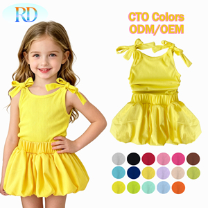 <span class=keywords><strong>Set</strong></span> gonna a bolle per neonate, dolce completo estivo per bambina, top a gilet in maglia a costine elasticizzata e gonna a bolle con laccetti - Product Image 1