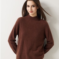 Pull col roulé pour femme en mélange de cachemire et de laine (30 % cachemire), sans coutures, avec bordure côtelée, manches longues, tricoté