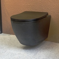 WC mural moderne MWD monobloc noir mat sans bride avec chasse d'eau Tornado, ensemble WC en céramique pour salle de bain