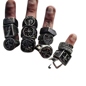 Waterproof 316LStainless Steel <b>Fidget</b> <b>Rings</b> Hexagram Shape Retro Texture Open Adjustable Fashion Jewelry for MenWomen Daily Wear - Product Image 6