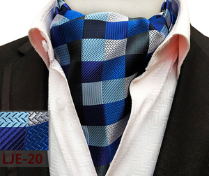 Stripe Checkered Jacquard Silk Cravat Ascot Tie for Men Wedding Party Cravat Scarf - Product Image 1