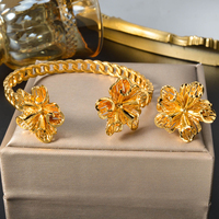 Zeadear Juego de Pulseras de Brazalete con Flores Étnicas, Chapadas en Oro de 18K, Certificadas por GDTC, para Mujer, Regalo para el Día de la Madre, Estilo Dubái, Oriente Medio, para Fiestas
