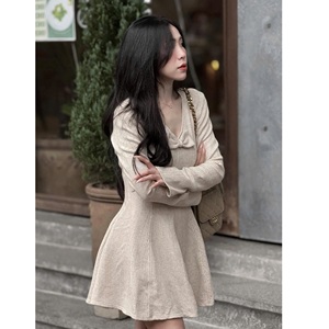 Vestido de Cintura Natural con Escote en Forma de Corazón y Lazo Elástico, Estilo Coreano, de Pana, con Escote Pronunciado y Mangas Acampanadas, Transpirable, de Alta Calidad OEM - Product Image 2