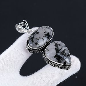 925เครื่องประดับวินเทจสไตล์โบโฮเงินแท้สำหรับผู้หญิงจี้อัญมณีสีดำทำด้วยมือดีไซน์คลาสสิก - Product Image 1