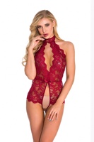 Set Lingerie Satin Renda Seksi Deep V Hot 18, Kostum Seksi Terbuka di Bagian Selangkangan, Jumpsuit Playsuit Bodysuit Tanpa Selangkangan dan Tanpa Punggung