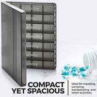 Étui à vitamines couleur personnalisée avec couvercle pour voyage hebdomadaire Organisateur de stockage de médicaments 7 jours 28 compartiments Boîte à pilules hebdomadaire