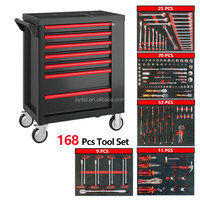 Carro de Herramientas con 7 Cajones y Superficie de ABS, Juego de Herramientas para Reparación de Automóviles de 168 Piezas, Disponible en Stock de Fábrica OEM, para Reparación de Automóviles, Taller, Garaje, Uso Doméstico