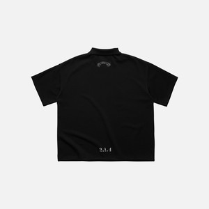 เสื้อโปโลทรงบ็อกซี่สำหรับผู้ชาย รุ่น 214 สีดำ ผ้าปิเก้ถัก ทรงหลวม แขนสั้น สไตล์สตรีทแวร์ระดับพรีเมียม - Product Image 2