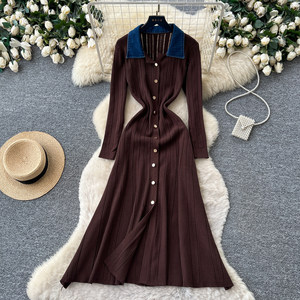 Abiti da Donna all'Ingrosso dalla Cina 2026: Vestito Vintage Francese Color-Block a <span class=keywords><strong>Maniche</strong></span> <span class=keywords><strong>Lunghe</strong></span> con Vita Definita, Abbigliamento Femminile Elegante da Ufficio - Product Image 6