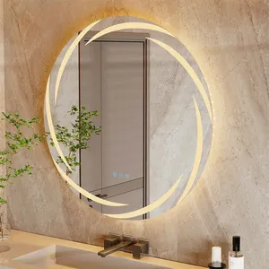 LED Bathroom Vanity Mirror 60/80CM Modern Whirlwind Patterned Wall Lighted Mirror Dimmable 3 Colors Anti-Fog <b>Touch</b> <b>Switch</b> Salon - Product Image 1