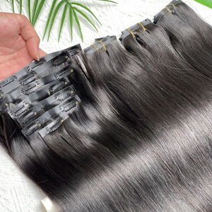 Extensiones de Cabello Humano Natural de 12A con Clip, Cabello Virgen Indio, Trama de PU, 7 Piezas/Juego, Extensiones de Cabello Sin Procesar - Product Image 1