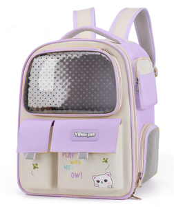 Pet <b>Backpack</b> Carrier Transparent Oxford Breathable Zipper Closure Yellow Gray for <b>Cats</b> - Product Image 2