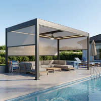 Pergola bioclimatique intelligente noire de grande taille, résistante au vent, en aluminium, avec écran zippé, pour aménagements de jardin