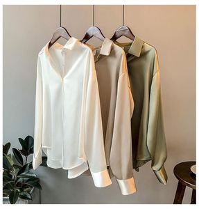 I-0341 Blouse <span class=keywords><strong>en</strong></span> <span class=keywords><strong>satin</strong></span> vintage pour <span class=keywords><strong>femme</strong></span>, col <span class=keywords><strong>en</strong></span> V, manches longues, tendance printemps - Product Image 6