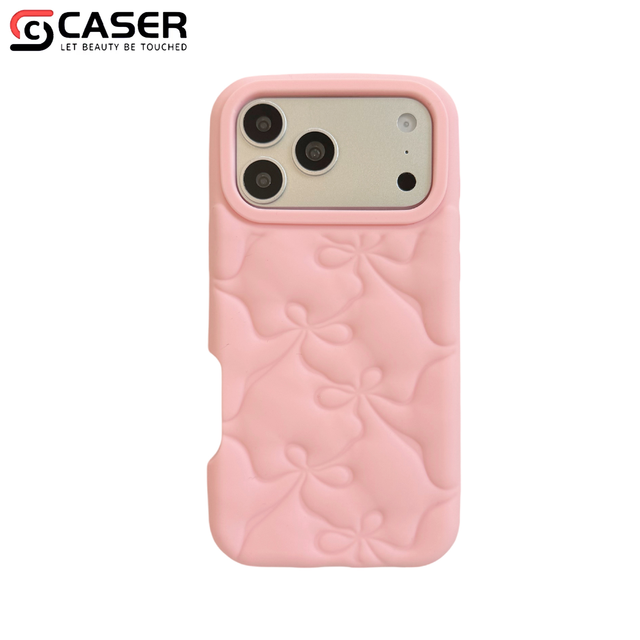Kawaii Cute Style Pure Color Skin Feeling 3D Bow Design Puff Soft Silicone Anti-drop Shockproof Phonecase for Iphone 17/16/16/15