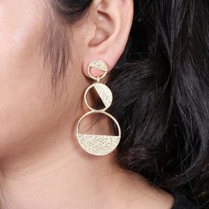 High Selling Gold plated brass long designer earrings with shiny brushed texture , Party wear earrings - Product Image 3