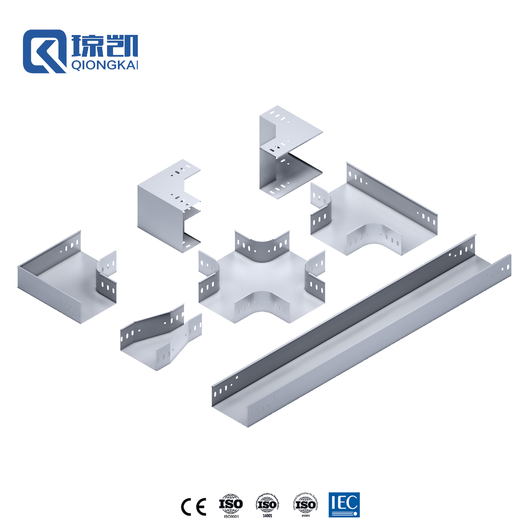 QIONGKAI Pre-Galvanized Cable Trunking Fittings Tee Elbow Cross Horizontal Vertical Bends 45° 90° ODM OEM Accepted · image 1