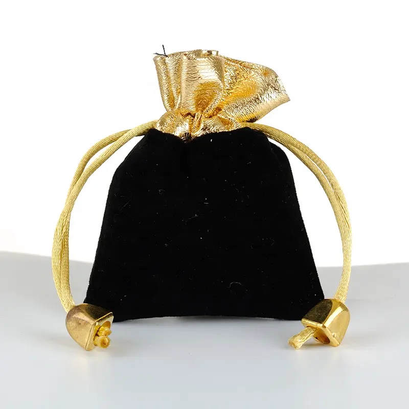 7*9cm Wedding Candy Gift Bag Jewelry Pouches Golden Velvet Drawstring Bags Christmas Soft Velvet Pouch with Gold Drawstring