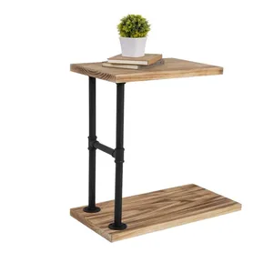 Industrial Style Black Pipe C Shaped Sofa Side End Table for Coffee Laptop Workstation c shaped acrlyic table
