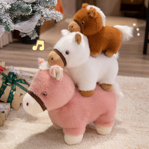Figurines de petit cheval simulées en peluche poupée d'animal en peluche à pattes courtes poneys du zodiaque mignons mascotte de société de cadeau d'enfants - Product Image 2