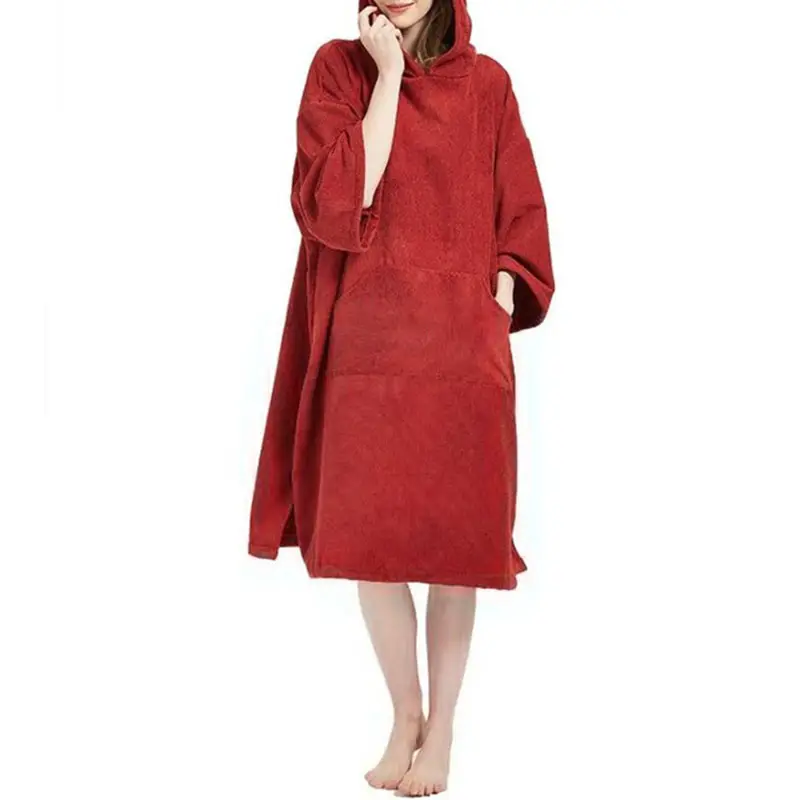 Wholesale Custom Coral Fleece Quick Drying Beach Surf Swim Changing Bathrobe Wearable Hooded Towel