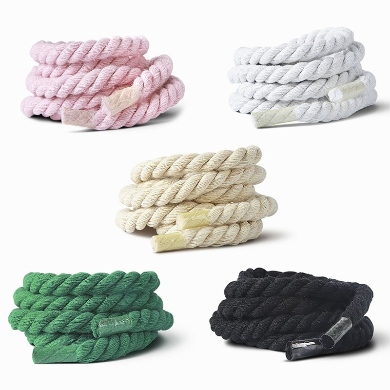 Yrunfeety Custom 12MM Big Shoelaces Twisted Cotton Rope Shoe Laces Thicker Cotton Hemp Braided Shoelaces for AF1 String Laces