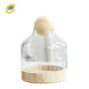 Moderno <span class=keywords><strong>in</strong></span> <span class=keywords><strong>vetro</strong></span> trasparente <span class=keywords><strong>vaso</strong></span> <span class=keywords><strong>di</strong></span> fiori con Base <span class=keywords><strong>in</strong></span> legno casa <span class=keywords><strong>giardino</strong></span> decorativo soffiato terrari per matrimonio rotondo aria porta piante - Product Image 2