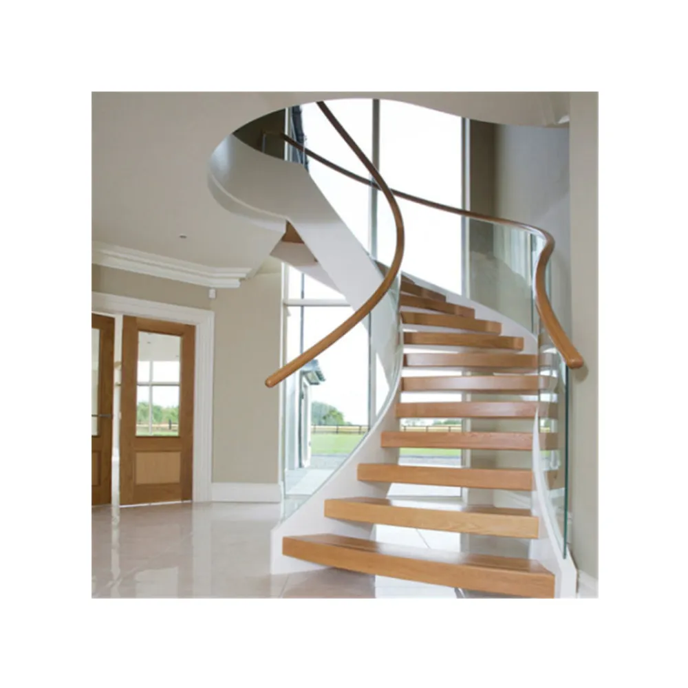 CBMmart Customized Staircase With Glass Cast Iron Railing Hotel Indoor Carbon Steel Stringer Spiral Curved Arc Stairs Parts