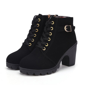 2025 Autumn Winter Fashion <strong>Round</strong> <strong>Toe</strong> Metal Buckle High <strong>Heels</strong> Women's Boots British Style Thick <strong>Heel</strong> Side Zipper Martin Boots - Product Image 1