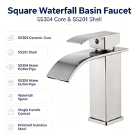 Robinet de lavabo cascade à levier unique en acier inoxydable 304 avec tuyau de sortie d'eau en acier inoxydable 201 pour salle de bain