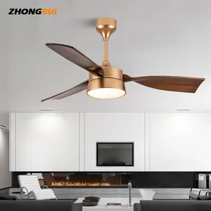 Pop tarzı altın rengi 52 ''inç 3 adet katı ahşap bıçakları DC Motor tavan vantilatörleri uzaktan kumanda ile ışık