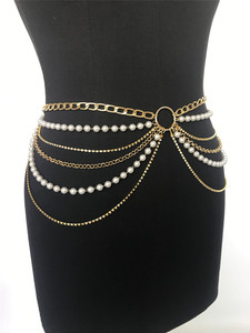 Belle <span class=keywords><strong>ceinture</strong></span> de robe en perles fantaisie pour femmes, <span class=keywords><strong>ceinture</strong></span> de chaîne de taille multicouche pour femmes - Product Image 3