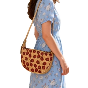 Gros <span class=keywords><strong>Sac</strong></span> Hobo Croissant <span class=keywords><strong>en</strong></span> Liège pour Femmes Éco-responsable Imprimé <span class=keywords><strong>de</strong></span> Fleurs Boho <span class=keywords><strong>Sac</strong></span> à Épaule avec Éclair - Product Image 1