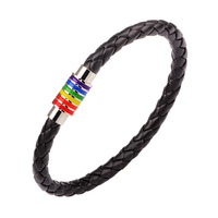 TG-1187 Vente en gros Bracelets magnétiques tendance en cuir PU avec fermoir arc-en-ciel, forme géométrique, unisexe, pour anniversaire